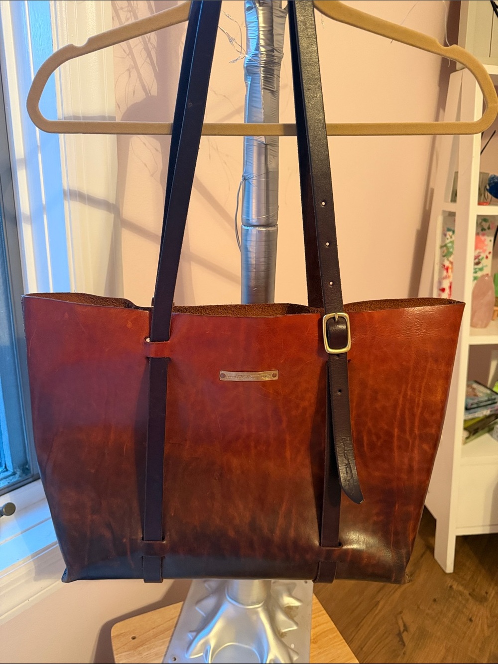 Unique Leather Tote Bag in Chestnut Brown
